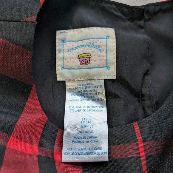 Girls Plaid Dress. Red and Black. 2T. Marmellata - Picture 5 of 9